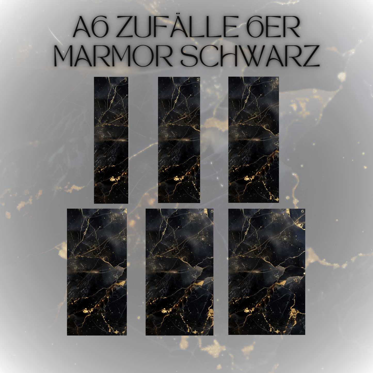 6er Set Register A6 Schwarz Marmor Zufälle