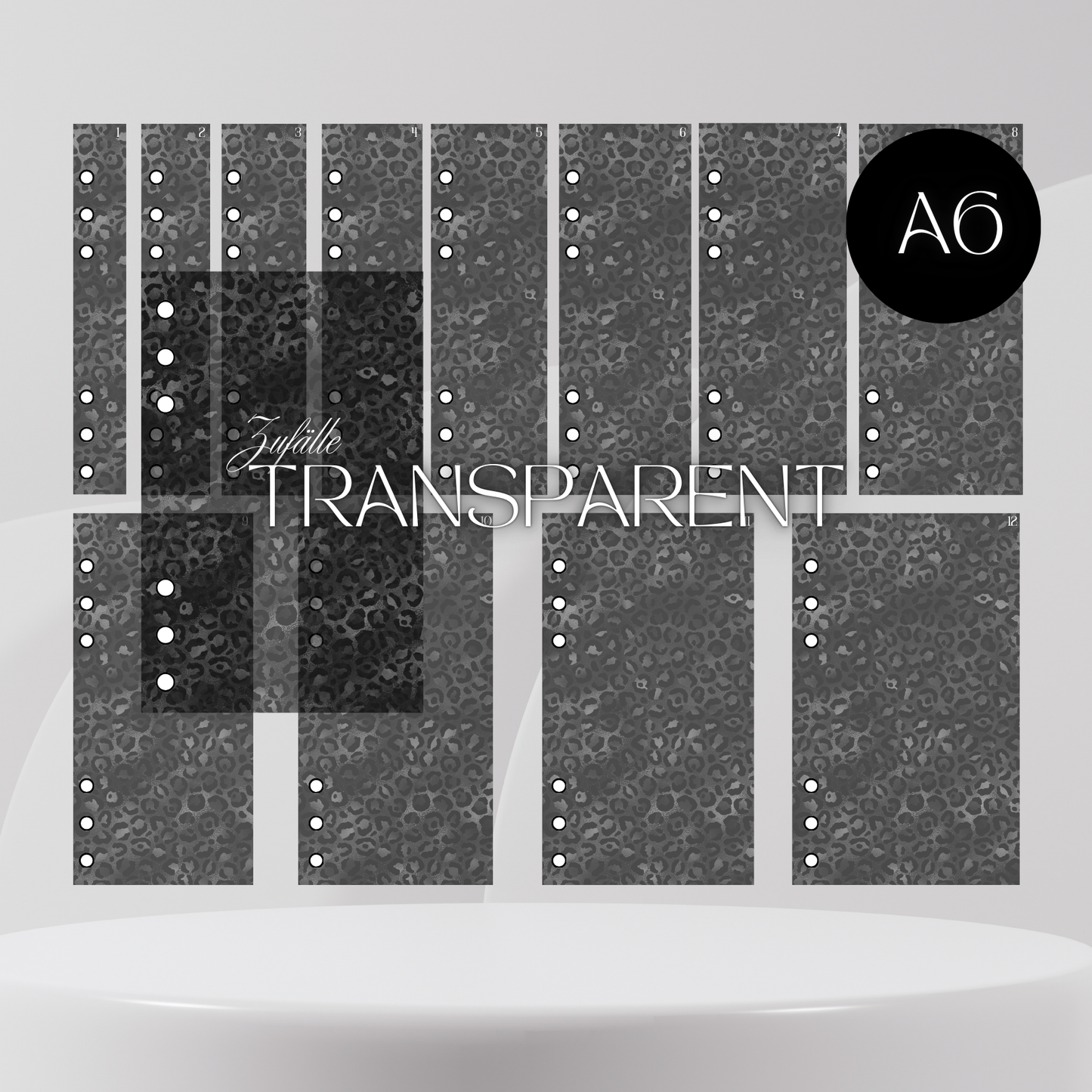 12er Set Register A6 Transparent Black Leo Zufälle