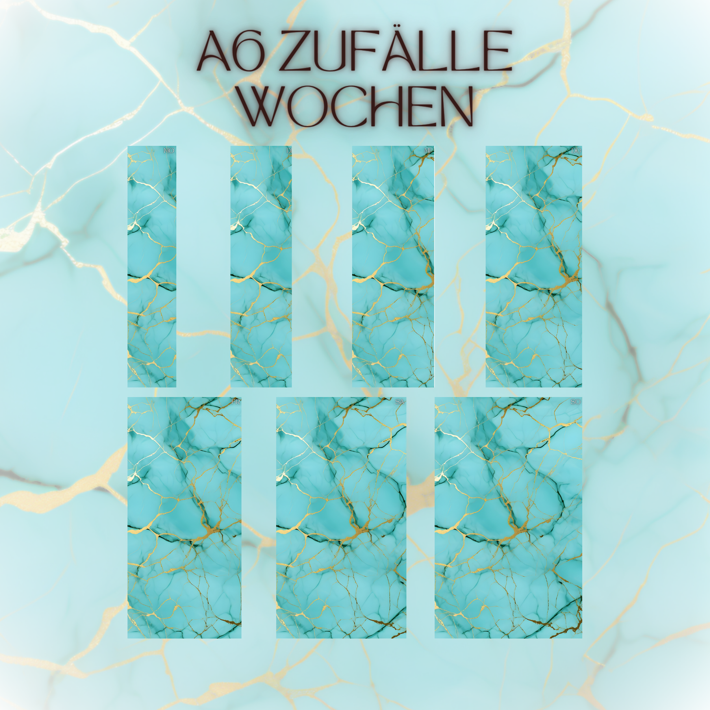 Register A6 Türkis Marmor Zufälle 7 Tage Set Wochen-Zufälle