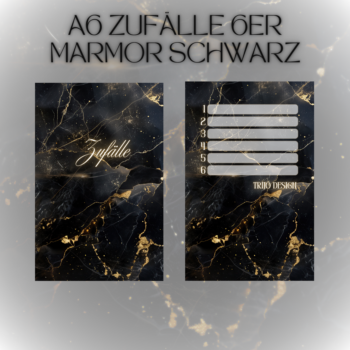 6er Set Register A6 Schwarz Marmor Zufälle