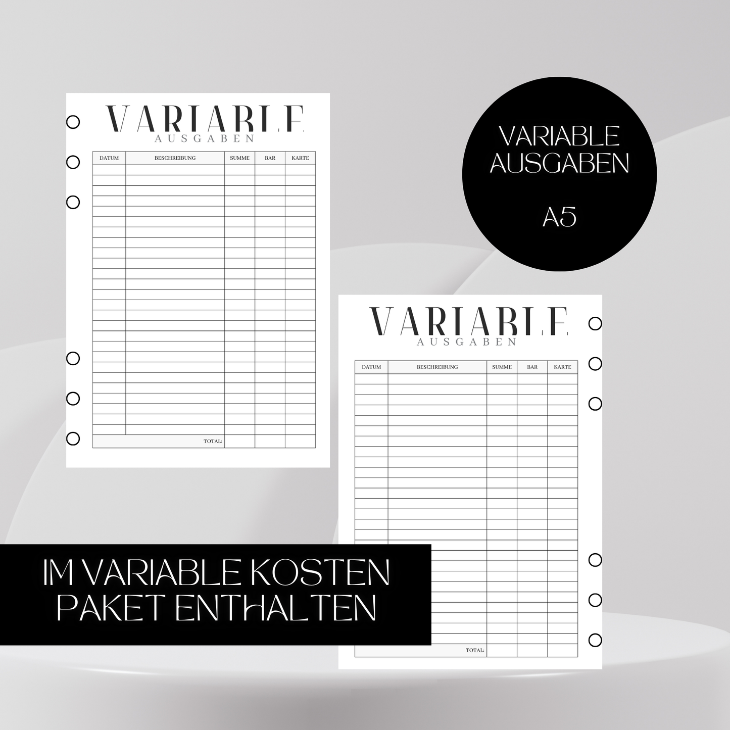 Variable Ausgaben Einlage A5 Budgetplaner