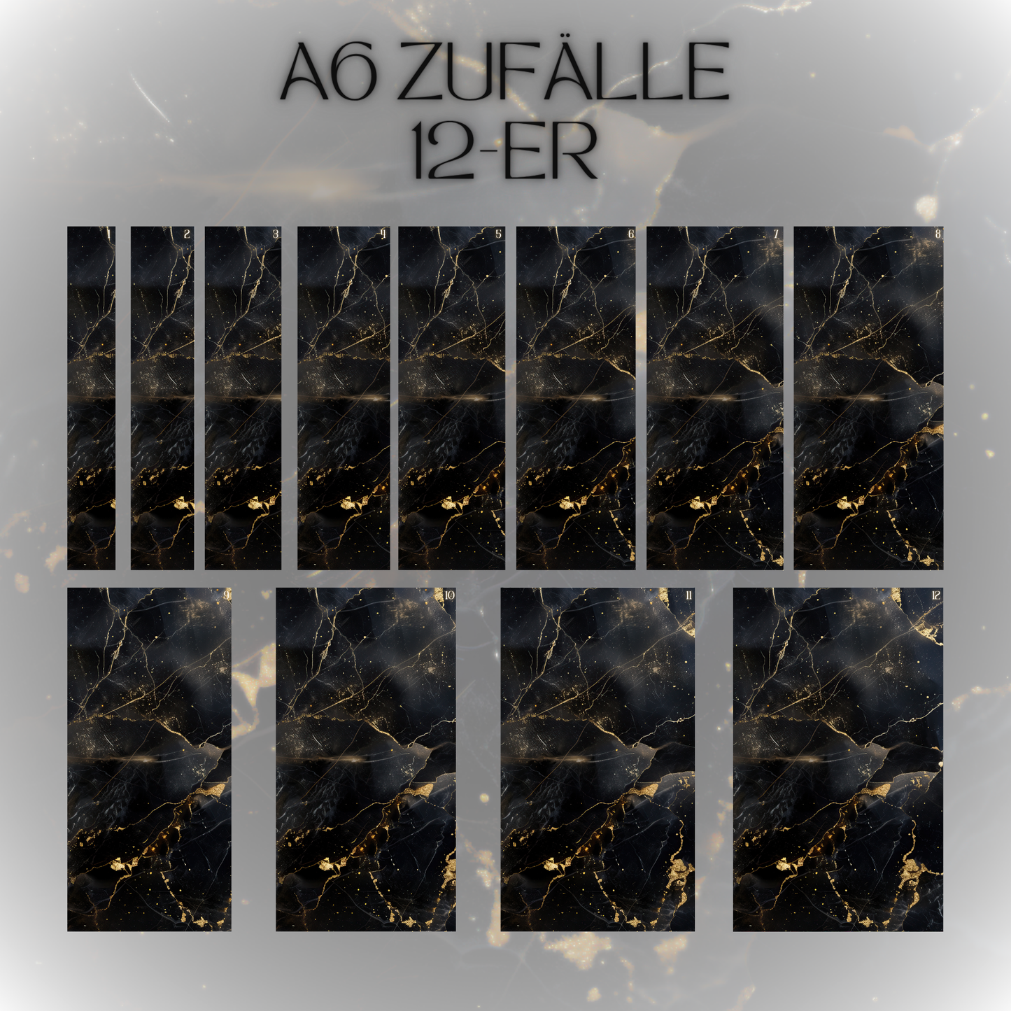 Register A6 Schwarz Marmor Zufälle 12er Set