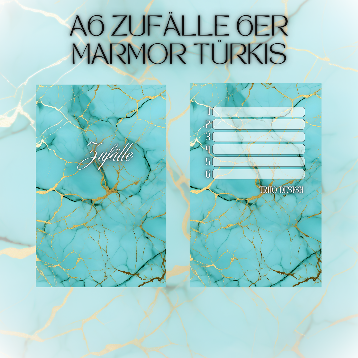 6er Set Register A6 Türkis Marmor Zufälle