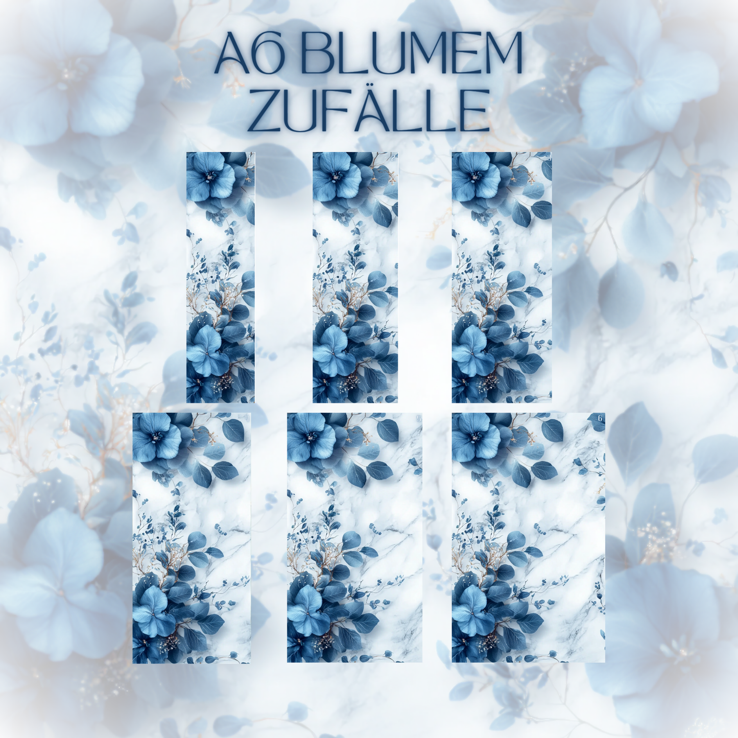 6er Set Register A6 Blaue Blumen Zufälle