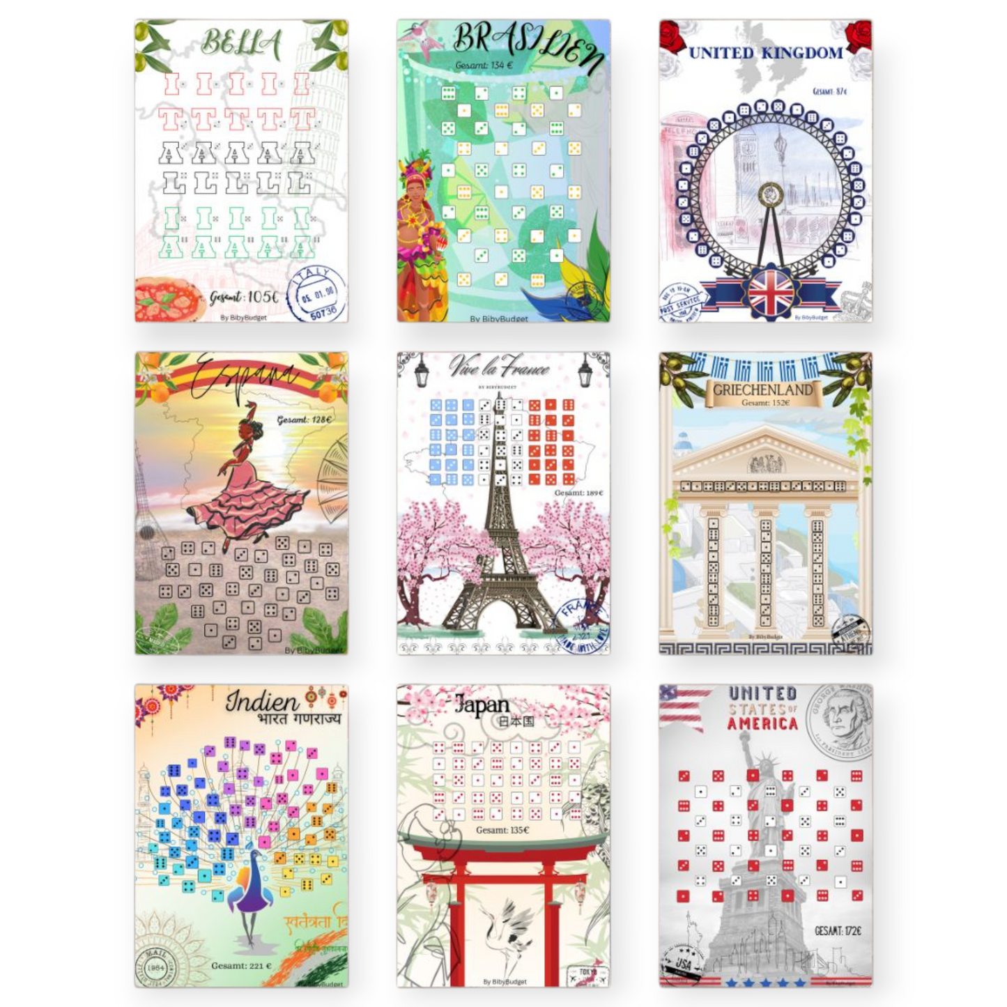 Länder der Welt - Würfelchallenge versch. Länder Set 1