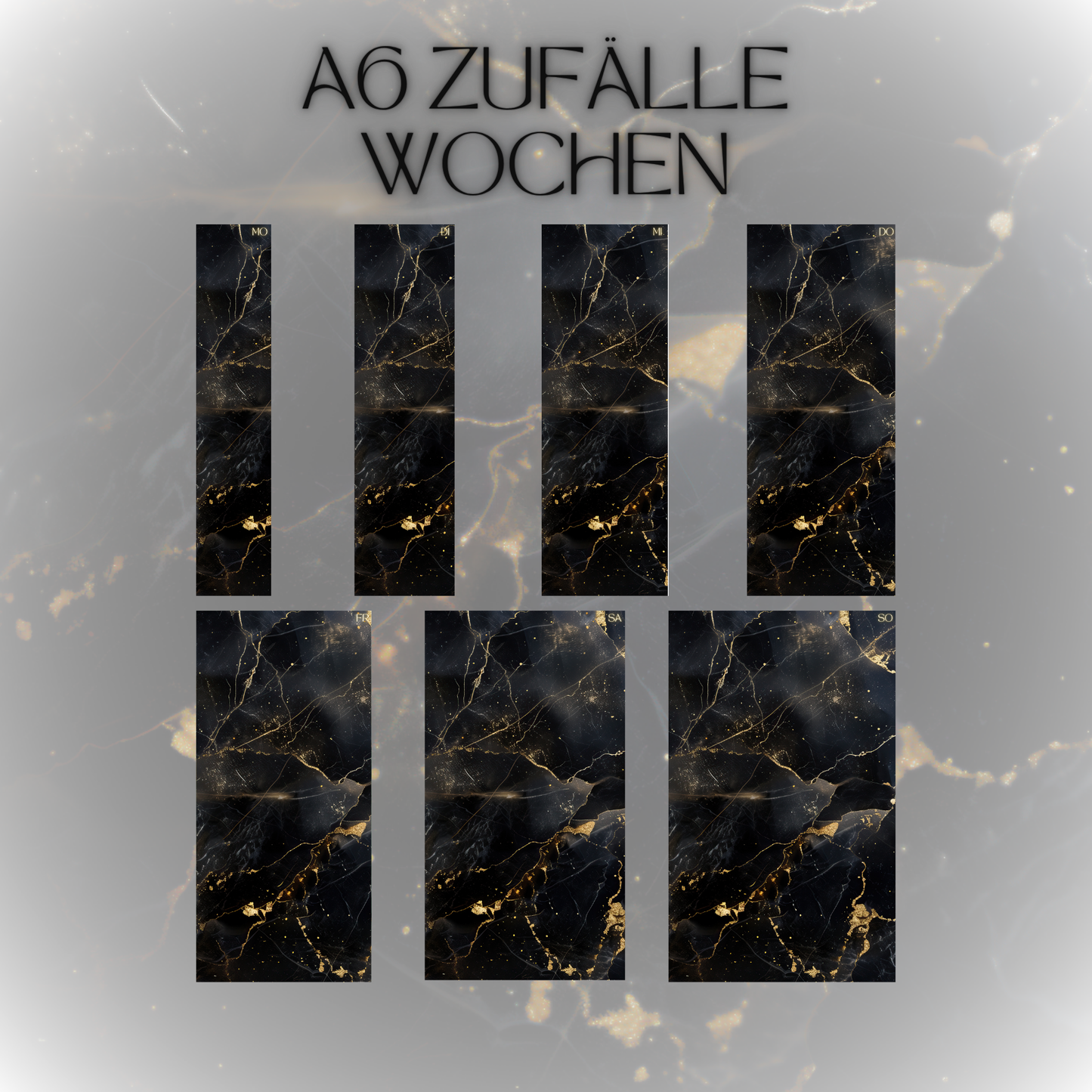 Register A6 Schwarz Marmor Zufälle 7 Tage Set Wochen-Zufälle