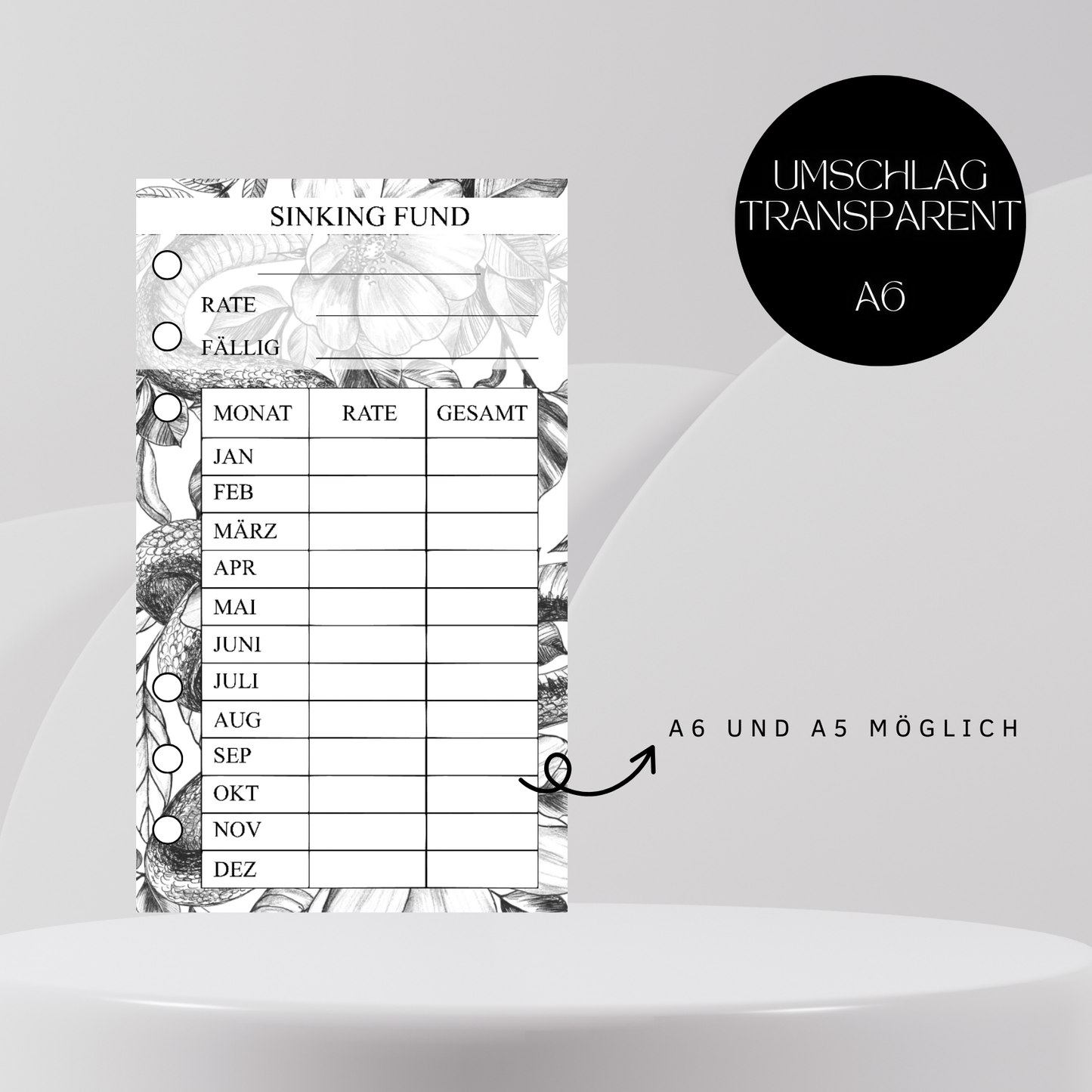 Umschläge/Sinking Fund "Flower Snake" transparent A6