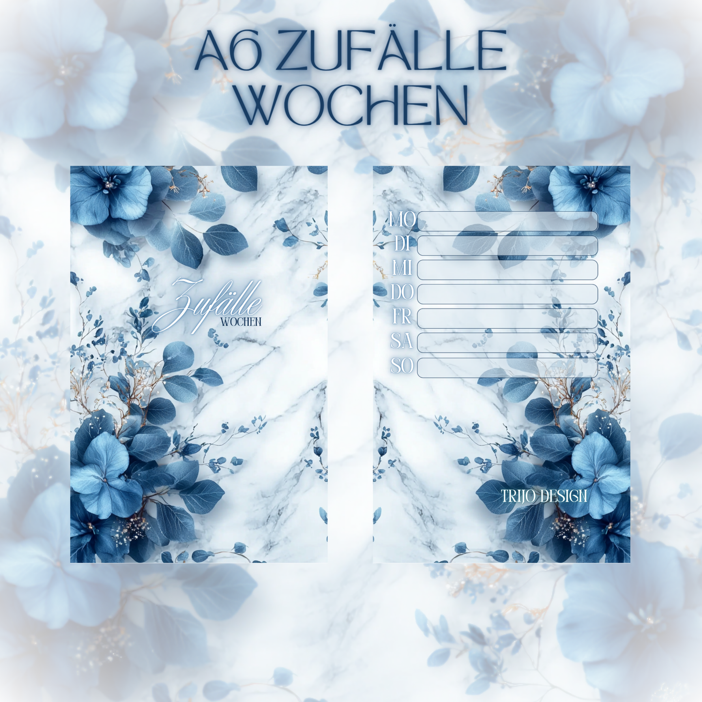 Register A6 Blau Blumen  Zufälle 7 Tage Set Wochen-Zufälle