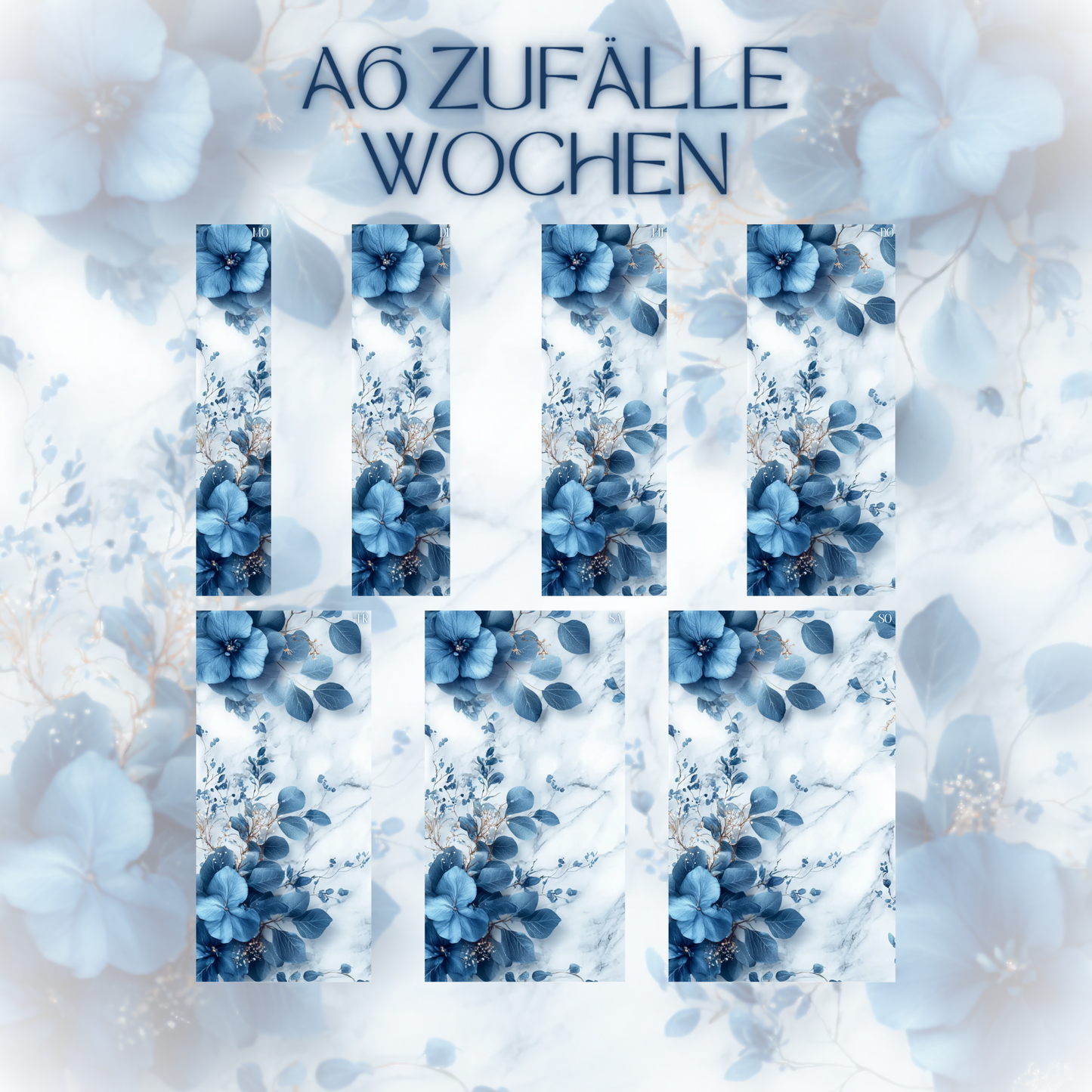 Register A6 Blau Blumen  Zufälle 7 Tage Set Wochen-Zufälle