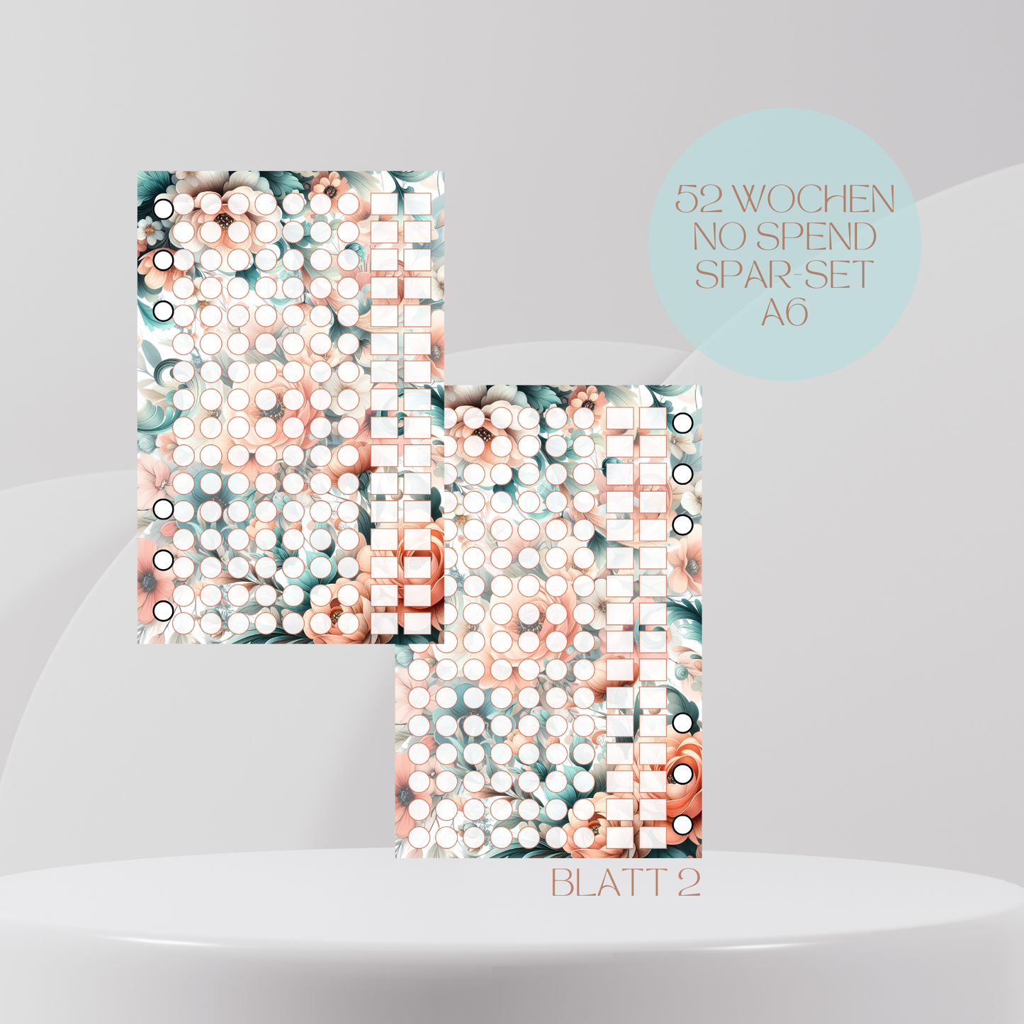 52 Wochen No Spend Spar-Set  A6 Peachy Flower