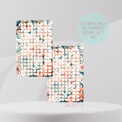 52 Wochen No Spend Spar-Set  A6 Peachy Flower