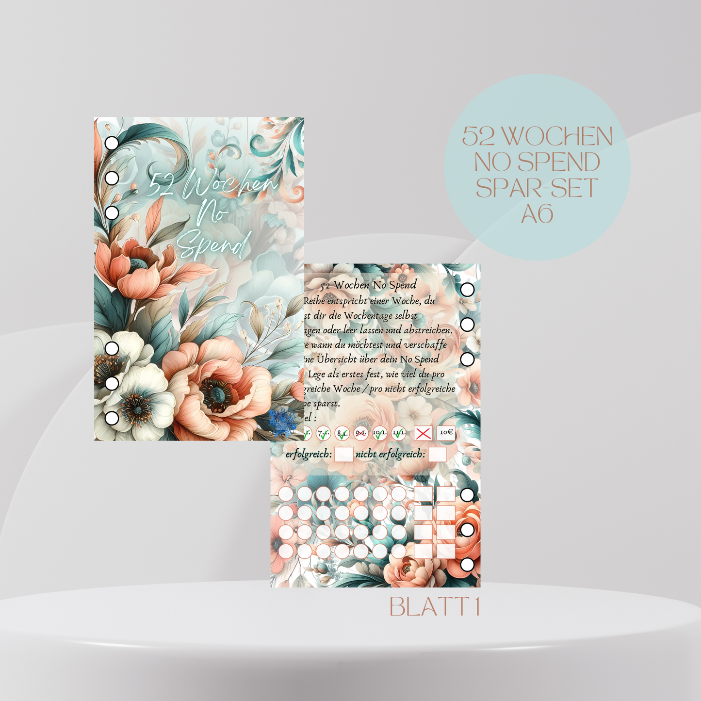 52 Wochen No Spend Spar-Set  A6 Peachy Flower