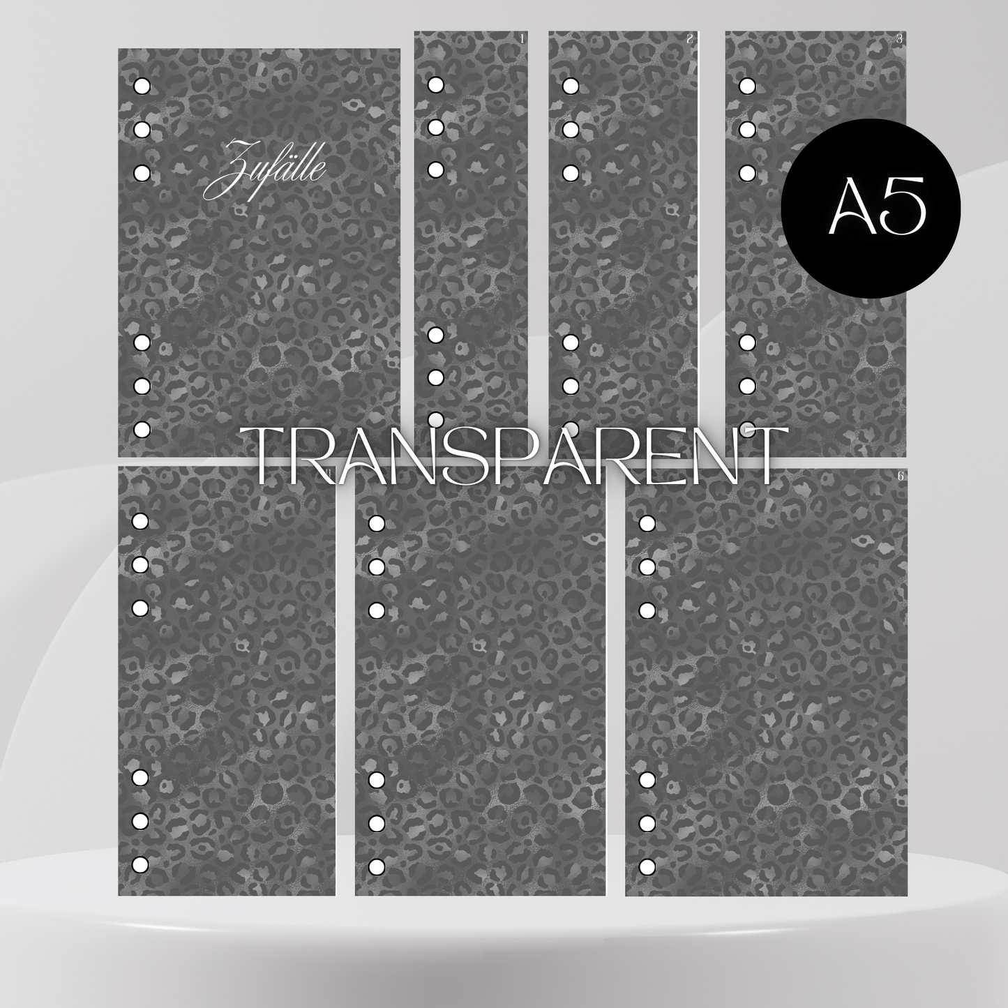 6er Set Register A5 Transparent Black Leo Zufälle