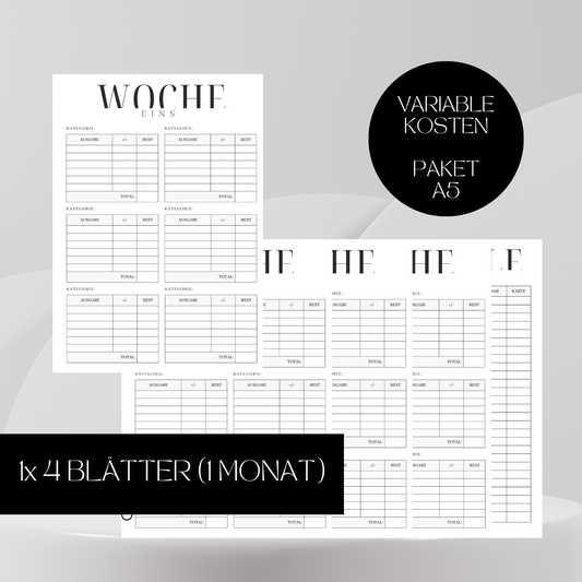 Variable Kosten Einlagen-Paket A5 Budgetplaner
