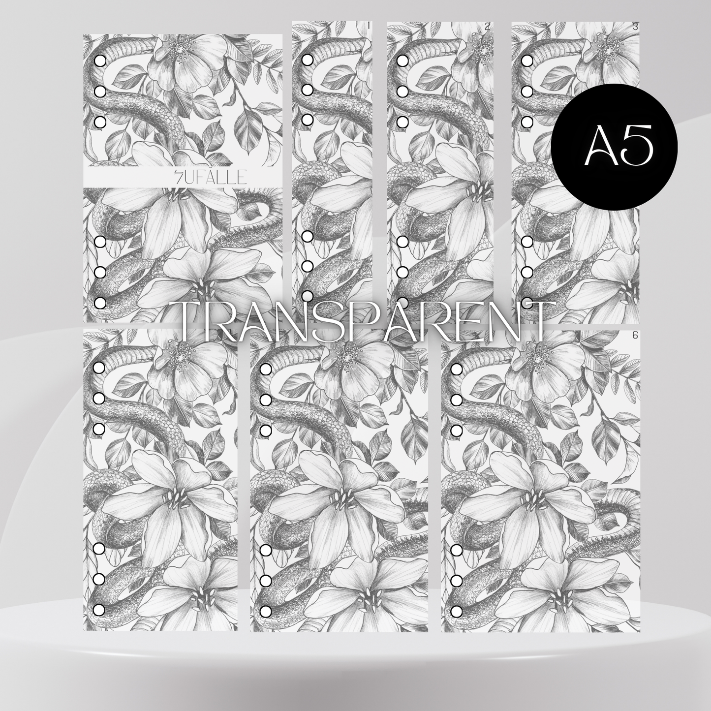6er Set Register A5 Transparent Flower Snake Zufälle