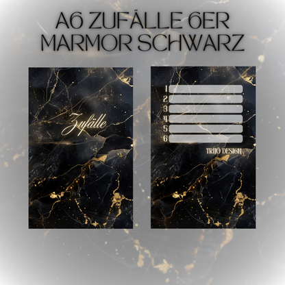 6er Set Register A6 Schwarz Marmor Zufälle