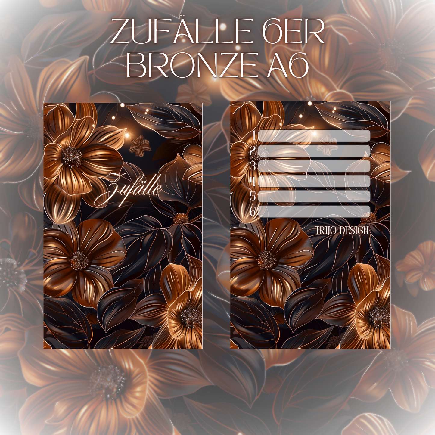 6er Set Register A6 Bronze Blumen Zufälle