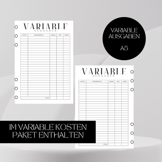 Variable Ausgaben Einlage A5 Budgetplaner