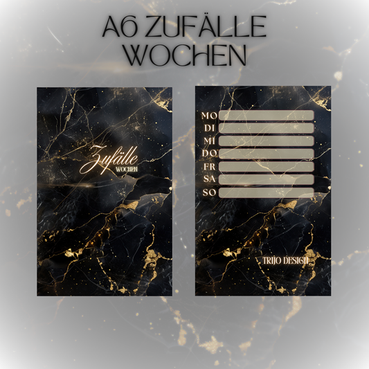 Register A6 Schwarz Marmor Zufälle 7 Tage Set Wochen-Zufälle