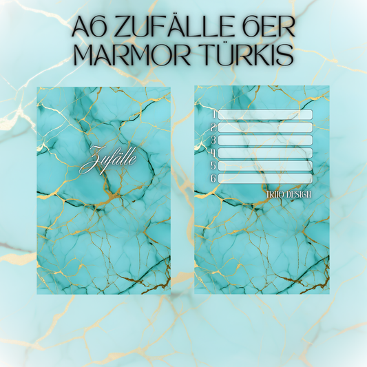 6er Set Register A6 Türkis Marmor Zufälle