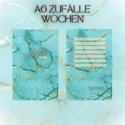 Register A6 Türkis Marmor Zufälle 7 Tage Set Wochen-Zufälle