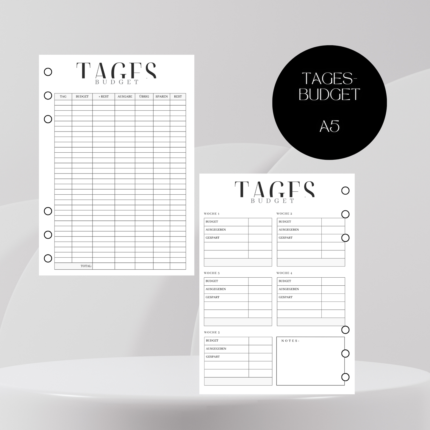 Tagesbudget Einlage A5 Budgetplaner