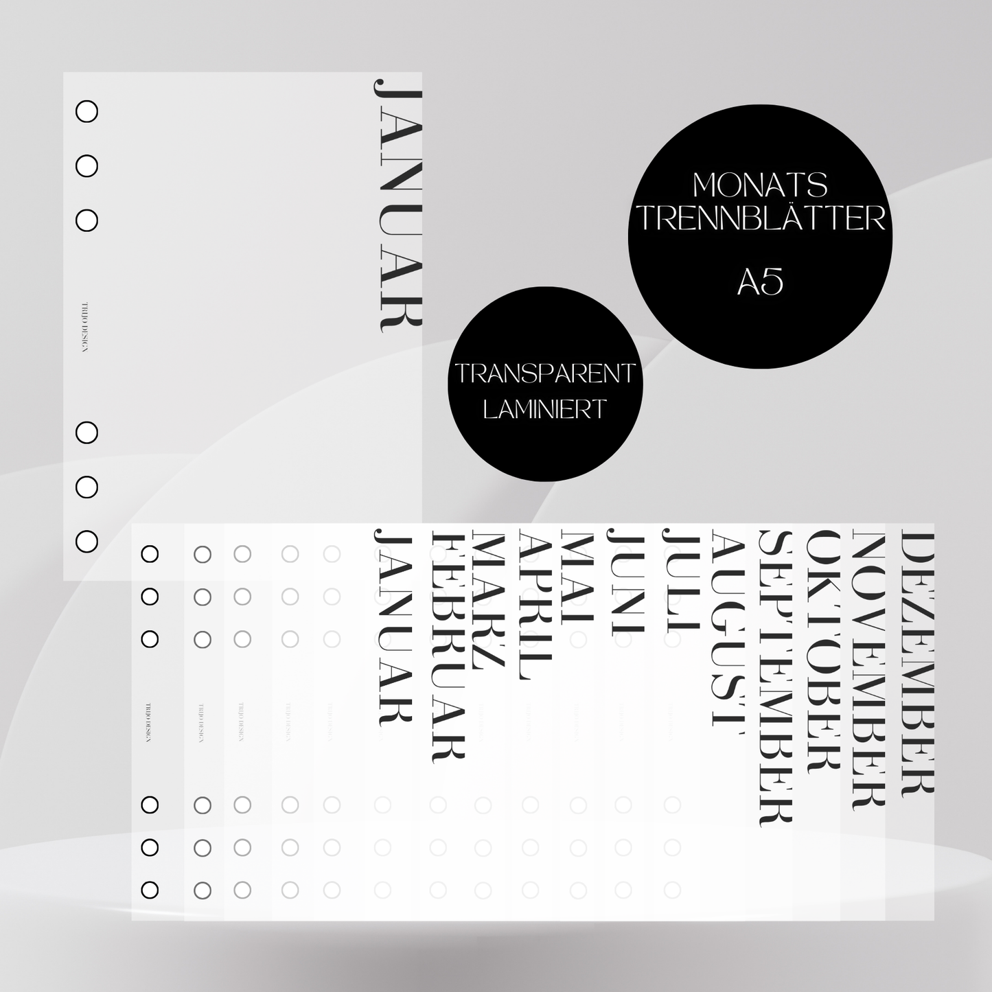 Monats-Trennblätter Komplett-Set A5 Transparent laminiert