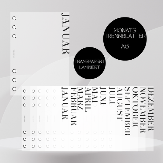Monats-Trennblätter Komplett-Set A5 Transparent laminiert