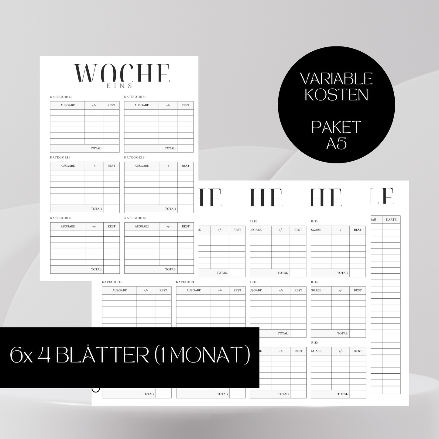 Variable Kosten 6 Monate Einlagen-Paket A5 Budgetplaner